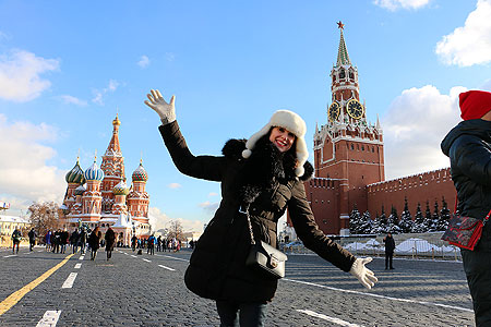 Christelle Loury sur la place Rouge à Moscou
