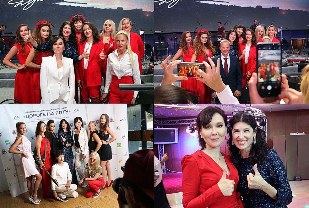 Christelle Loury avec les musiciennes de l'orchestre de Li Otta